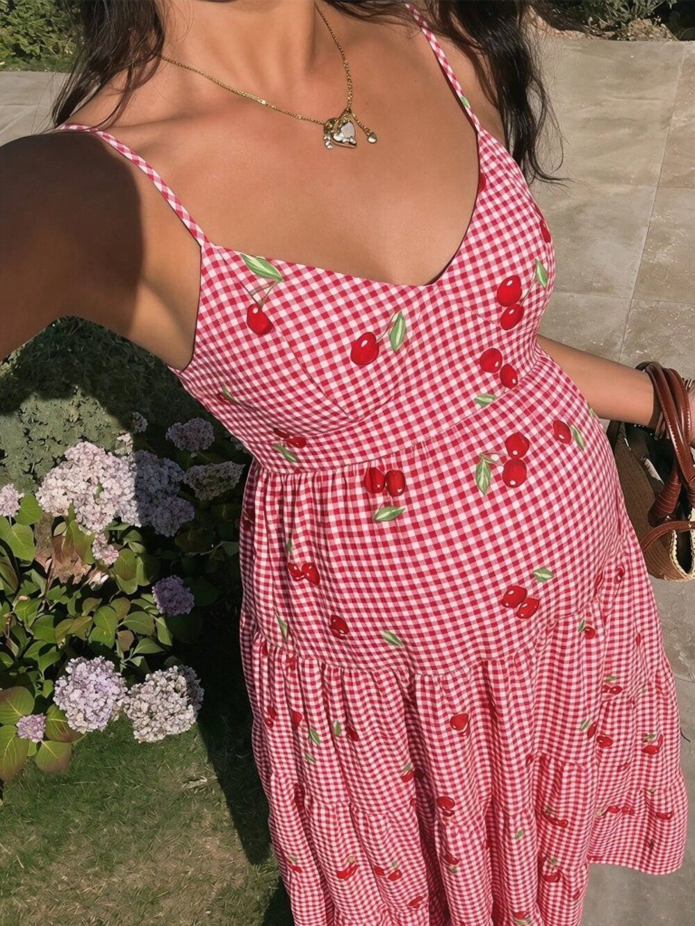 Multicolor Boho Chic Women's Cherry Print maternity Maxi Sundress